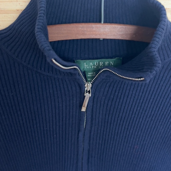NWT Lauren Ralph Lauren vintage navy 1/4 zip pullover sweater XL blue cotton - Picture 3 of 5